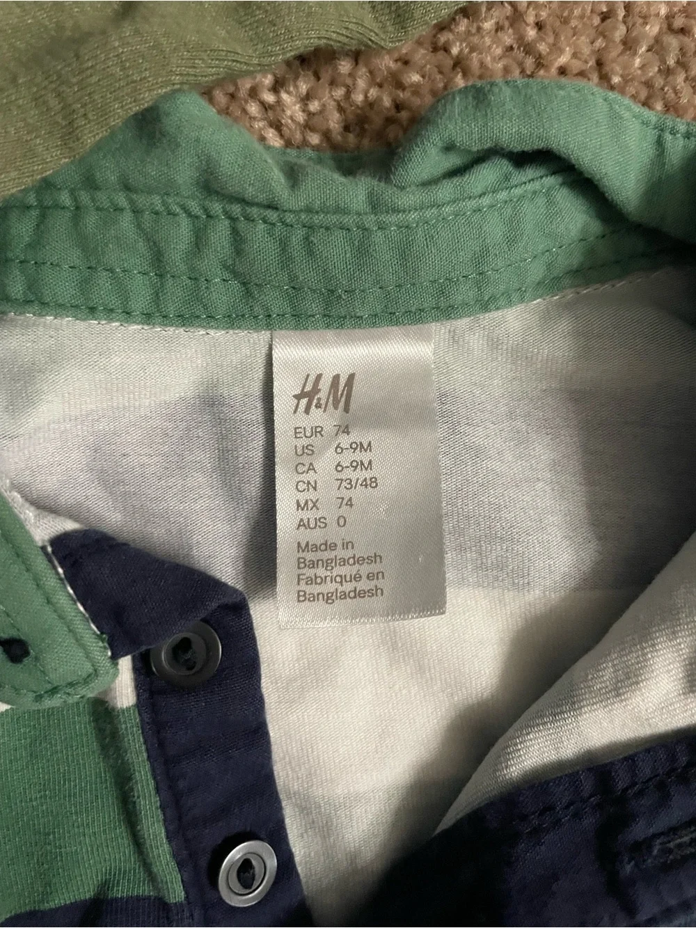 H&M Green & Navy Striped Baby One-Piece Bodysuit